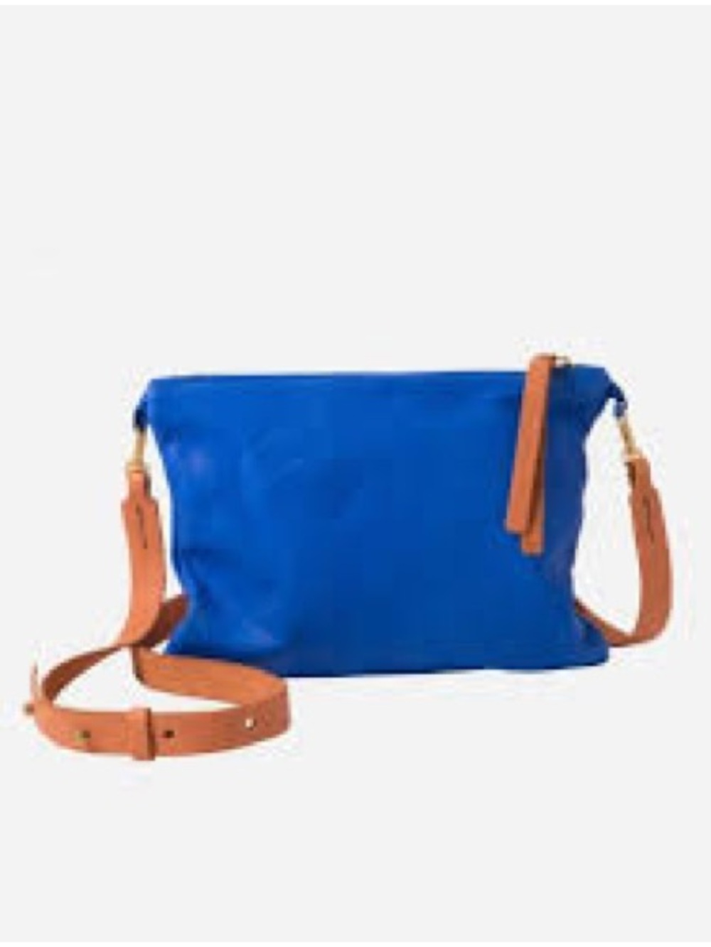 Noonday Collection Cobalt Blue Leather Crossbody Bag with tan traps